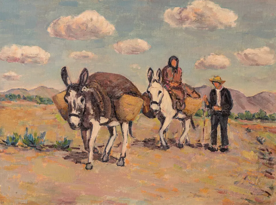 Burros cargados en la llanura
