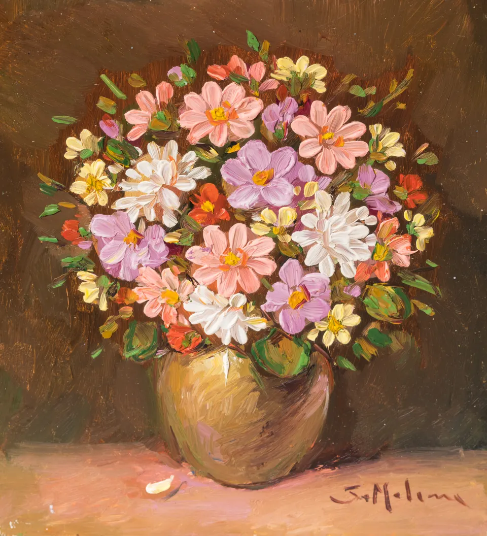 Flores malvas y rosas